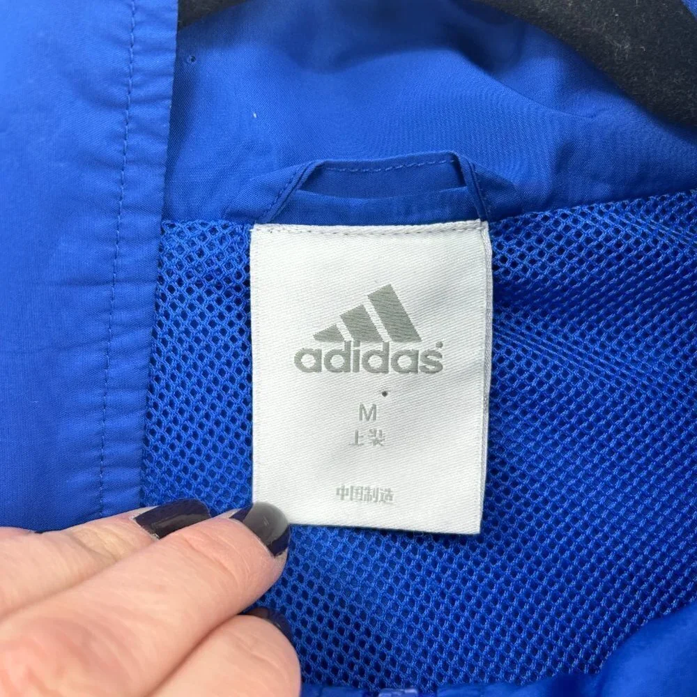 ADIDAS Basketball Blue White Full Zip Mesh Lined Windbreaker Jacket Size Medium